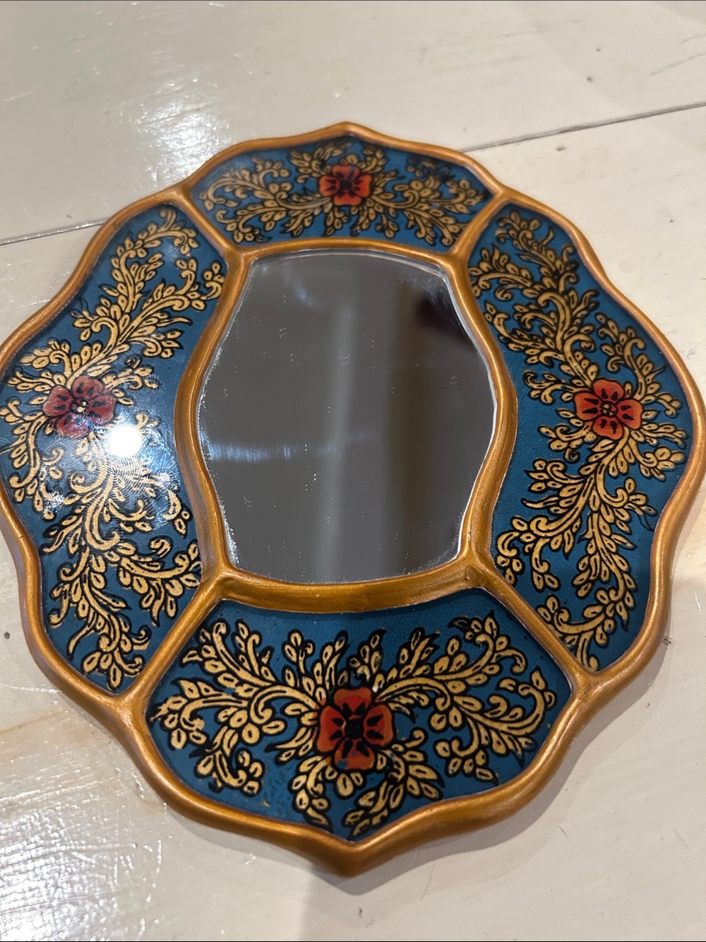 Vintage Hand-Painted Blue/Red and Gold Decorative Wall Mirror - Brand